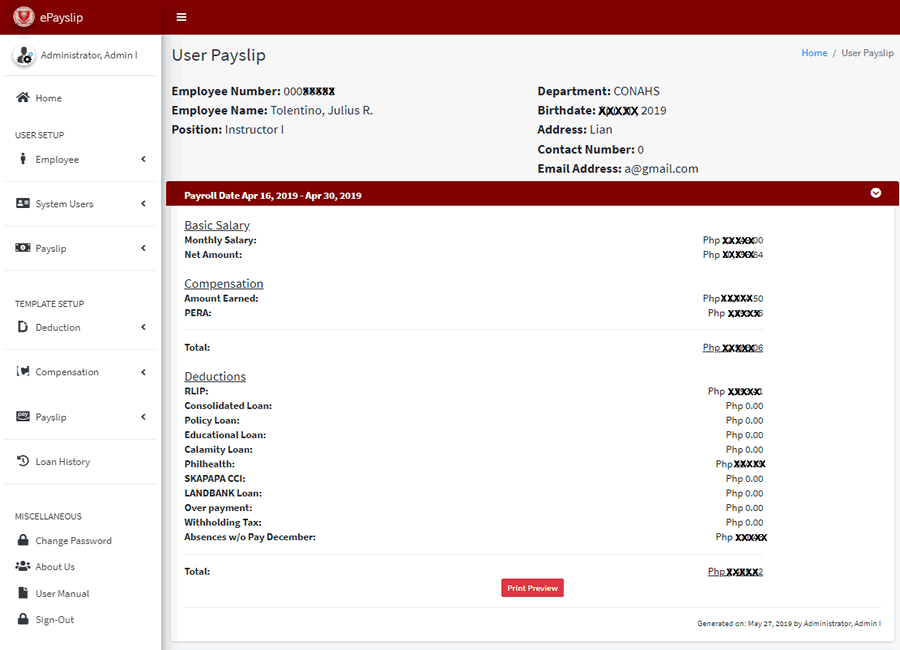 Batangas State University Electronic Payslip